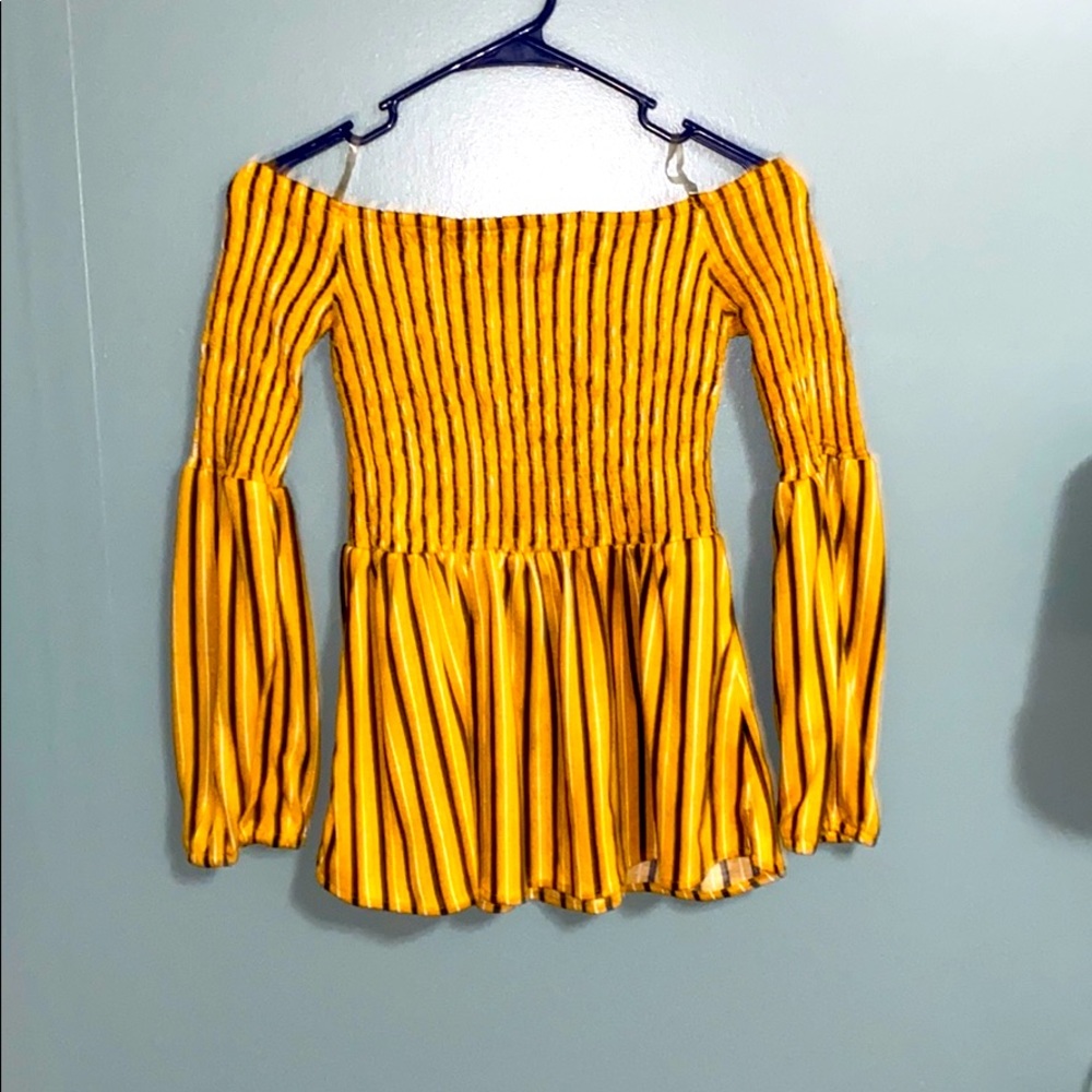 yellow and black off the shoulder top
